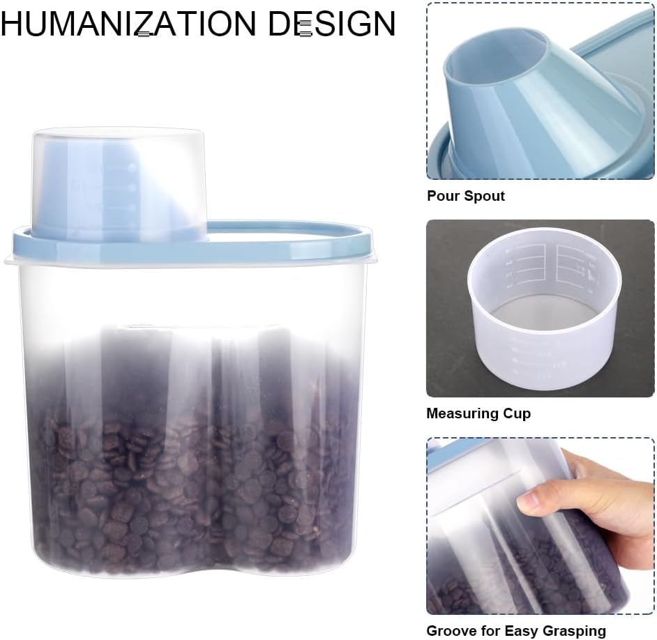 2 Pack 2lb/2.5L Pet Food Storage Container with Measuring Cup for Small Dog, Cat, Waterproof-BPA Free (Blue 1.8L)