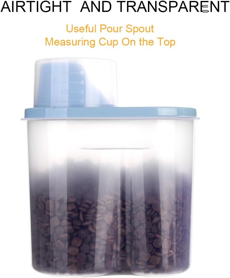 2 Pack 2lb/2.5L Pet Food Storage Container with Measuring Cup for Small Dog, Cat, Waterproof-BPA Free (Blue 1.8L)