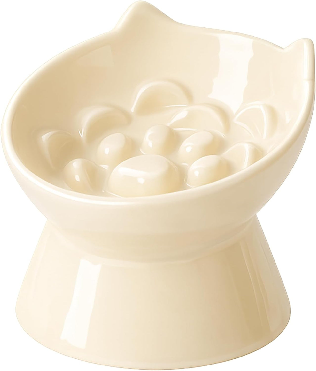 PawsPik Lynx Ceramic Raised Slow Dog & Cat Elevated Food Bowl, Daisy Yellow