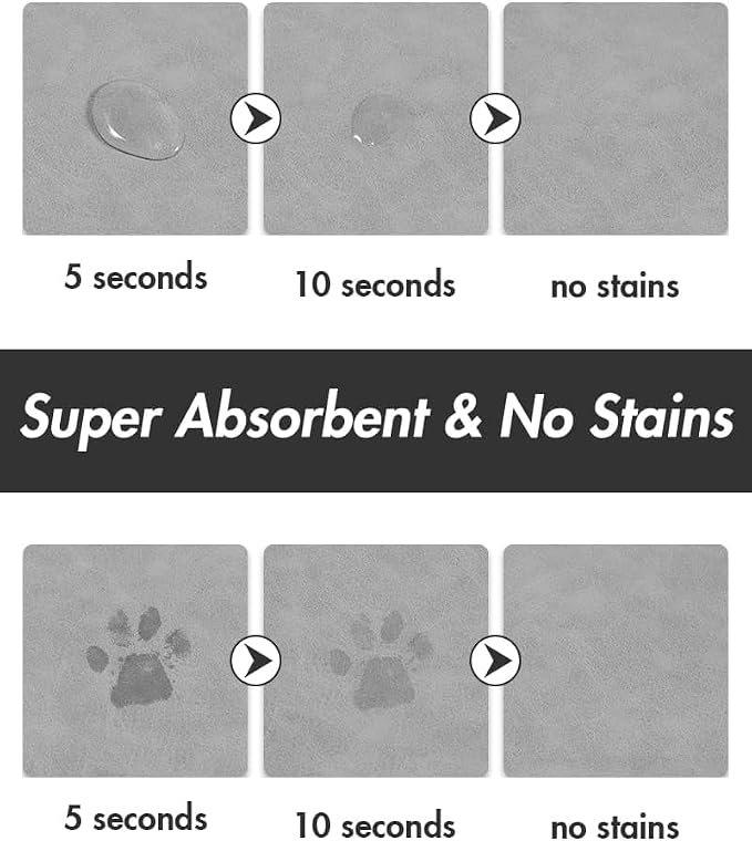 MontVoo Absorbent Dog Food Mat-Dog Mat for Food and Water Bowl | Quick Dry Pet Dish Mat, No Stains & Easy Clean Cat Rug for Messy Drinkers Cat Accessories Pet Supplies, 17"x28", Lightgrey