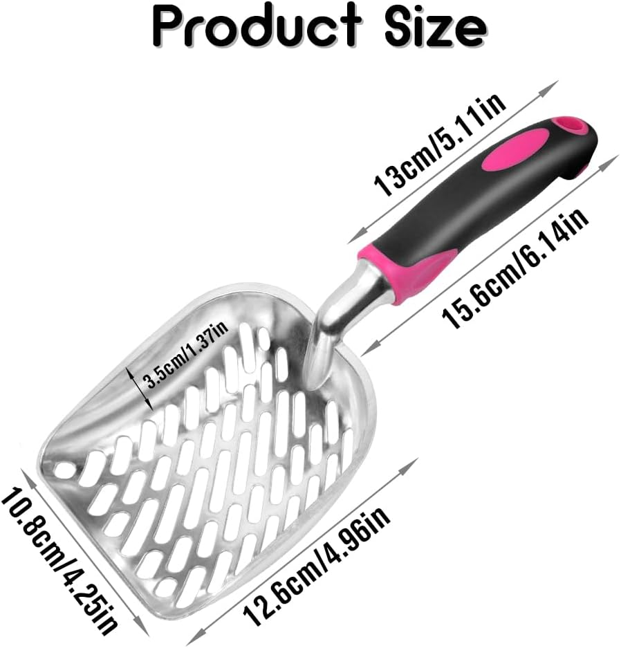 Cat Litter Scoop-Metal Cat Scooper-Long Handle Scoop,Cat Scooper-Poop Sifting-Mesh Shovel-Suitable for Cat Litter Box, (Rose Red)-Christmas