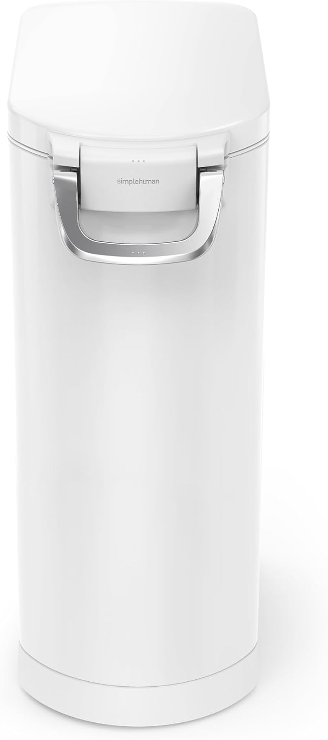 simplehuman X-Large Pet Food Storage Container, Holds 36-44 lb / 16-20 kg of Dry Dog Food, Cat Food, or Bird Seed, Airtight Lock-Tight Lid with Magnetic Scoop, BPA-Free, White Steel