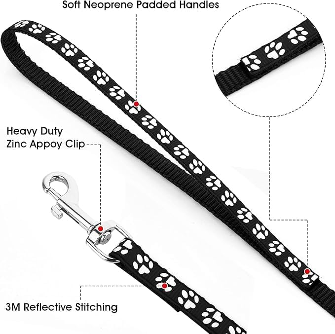 Light Blue XSmall Dog Collar and Leash Set, Puppy Leash and Collar Pawprint Adjustable Kitten Collar with Bell for Tiny Little XXS XS Extra Small Breed Pets Dogs Cats Girls Boys