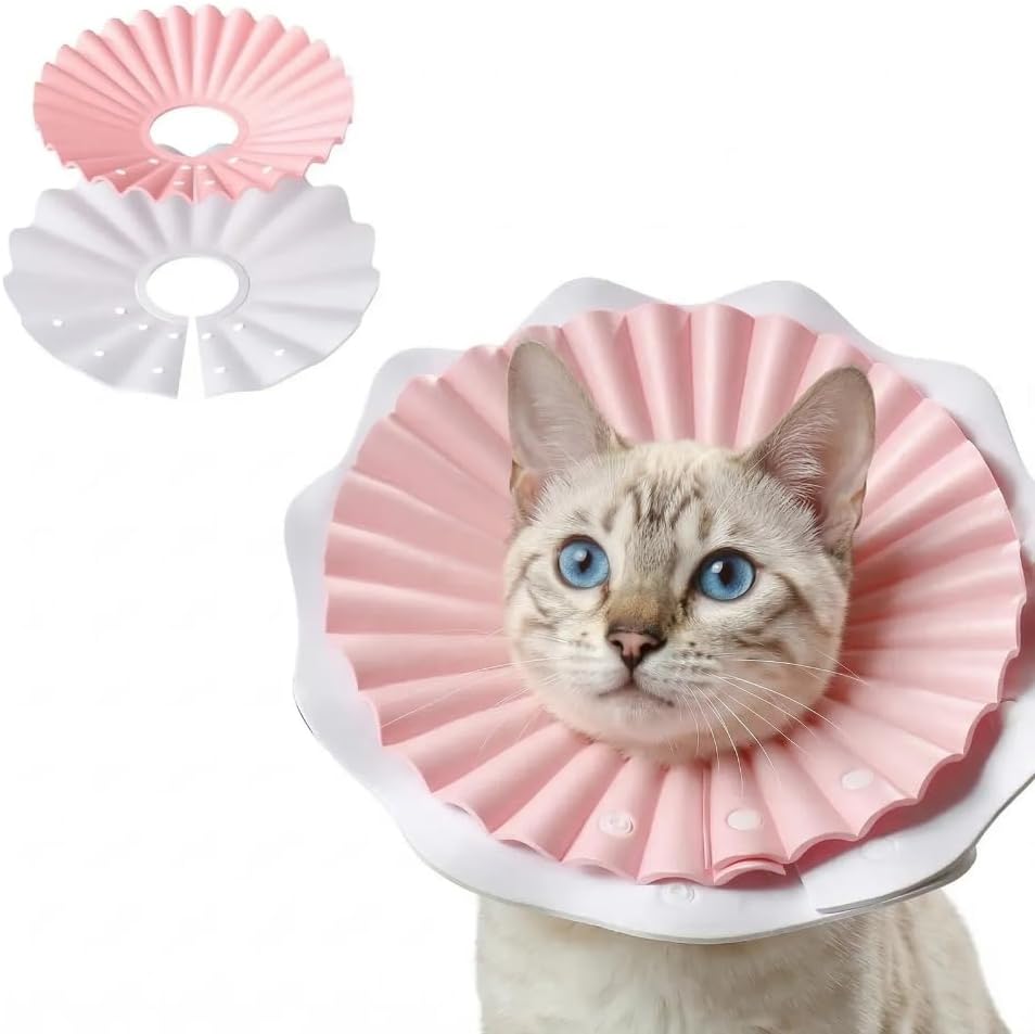 McGill’s Tail Cat Cone Collar Soft, Comfortable Cat Recovery Collar with Royal Ruffled Design, Adjustable Elizabethan Collar for Cats, Water-Resistant EVA Cat Cones After Surgery (Soft Pink, L)