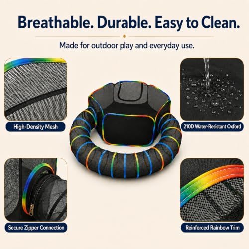 Portable Cat Enclosure - 2-in-1 Outdoor Catio with Tent & Tunnel, Foldable Playpen for Indoor Cats, Includes Storage Bag for Cats & Small Animals Rainbow Color (Pack of 2)