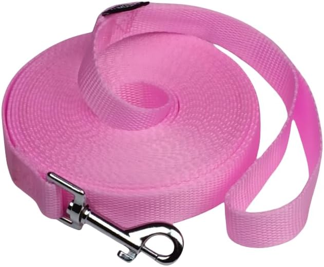 Dog/Puppy Obedience Recall Training Agility Lead - 15ft 20ft 30ft 50ft Training Leash - Great for Play, Camping, or Backyard - Pink 50ft (Pink, 50 Feet)