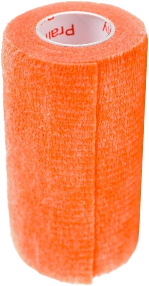 3 Inch Vet Wrap Tape Bulk (Orange) (Pack of 6) Self Adhesive Adherent Adhering Flex Bandage Grip Roll for Dog Cat Pet Horse