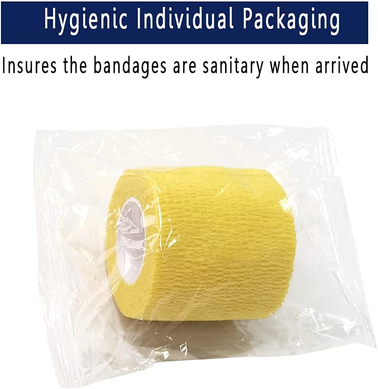 [6 Pack-2"x5Yards]MINGYUE Self Adhesive Bandage Wrap,Athletic Tape,Sports Tape,Wrist and Ankle Wrap Tape,Cohesive Bandage for vet tape(Yello)