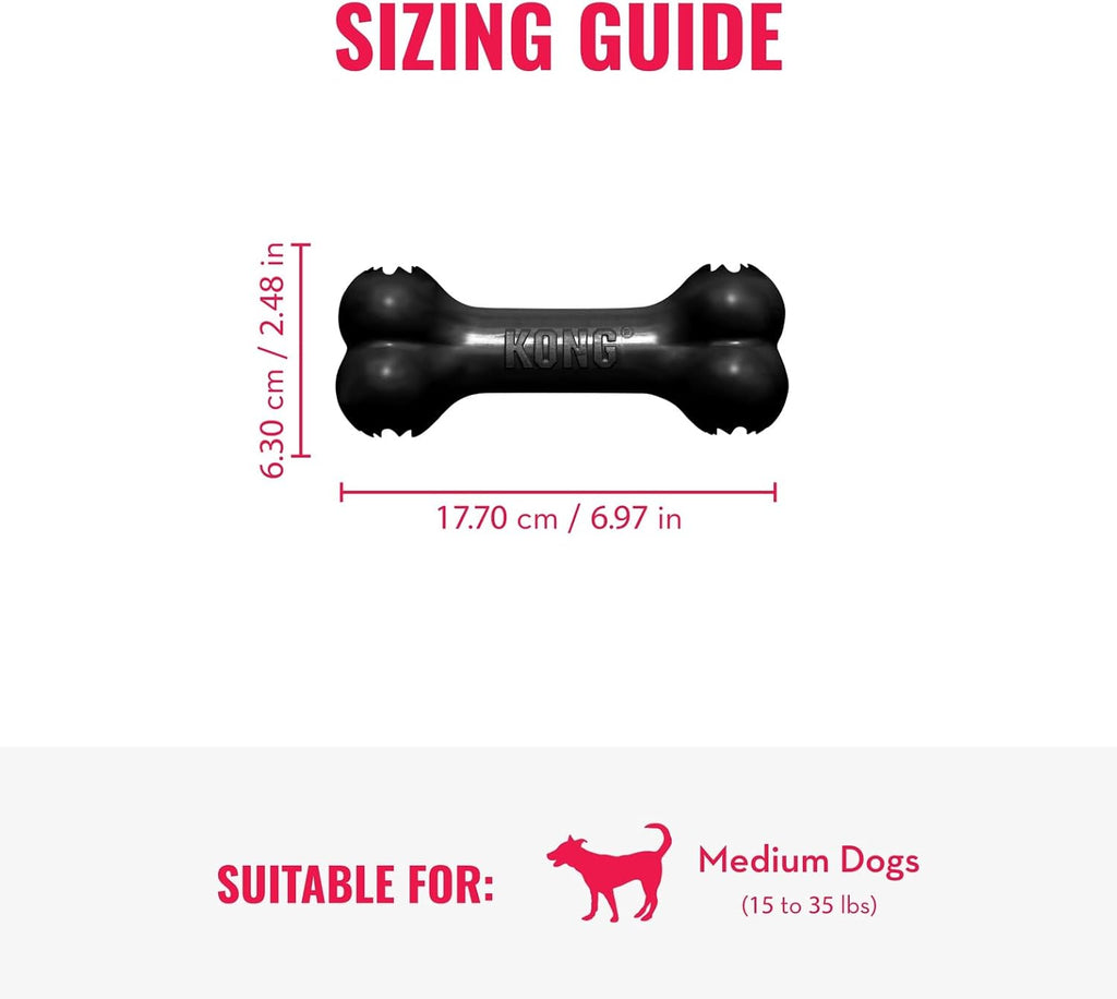 KONG Extreme Goodie Bone, Durable Natural Rubber, Black, for Medium Dogs | Made from KONG's Most Durable Natural Rubber for Power Chewers, with Goodie Gripper Ends That Hold Treats