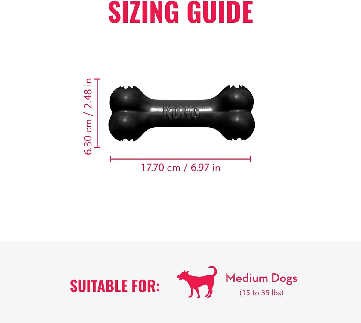 KONG Extreme Goodie Bone, Durable Natural Rubber, Black, for Medium Dogs | Made from KONG's Most Durable Natural Rubber for Power Chewers, with Goodie Gripper Ends That Hold Treats