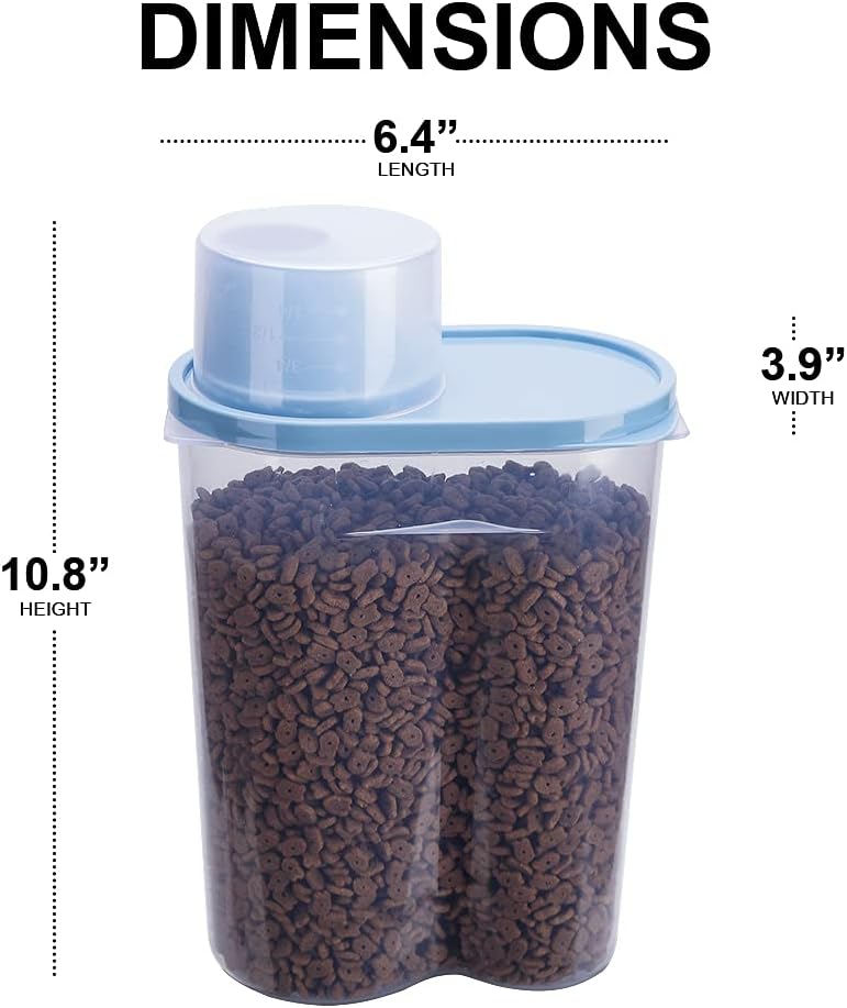 2 Pack 2lb/2.5L Pet Food Storage Container with Measuring Cup for Small Dog, Cat, Waterproof-BPA Free