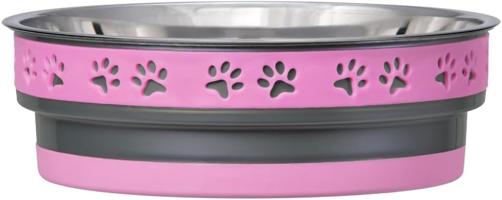 Loving Pets Corsa Dog Bowls- Stainless Steel Dog & Cat Bowls - Spill Proof Dog Food Bowl, Cat Bowl, Puppy Essentials & Pet Supplies Great for Home & Travel (Large 35-65 lbs, Fiery Pink)