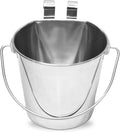9 quart Stainless Steel Flat Sided Bucket with Dual Hooks | 2.25 gal Food & Water Bowl for XL Dog Goat Sheep Cattle Horse & Livestock | Fits kennel Crate Cages Farm | Hanging Utility Pail