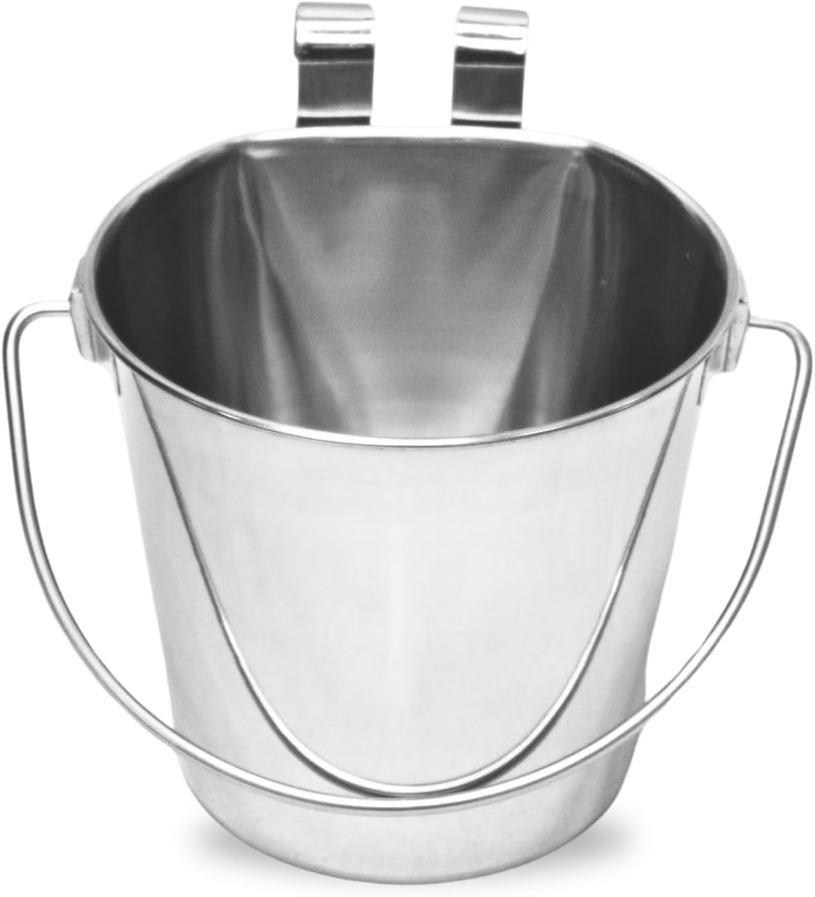 9 quart Stainless Steel Flat Sided Bucket with Dual Hooks | 2.25 gal Food & Water Bowl for XL Dog Goat Sheep Cattle Horse & Livestock | Fits kennel Crate Cages Farm | Hanging Utility Pail