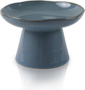 Extra Wide 6.1" Ceramic Raised Cat Food Bowl, Shallow Elevated Pet Feeder for Food Feeding, Anti Vomiting Whisker Fatigue Bowls for Cat Puppy, Blue