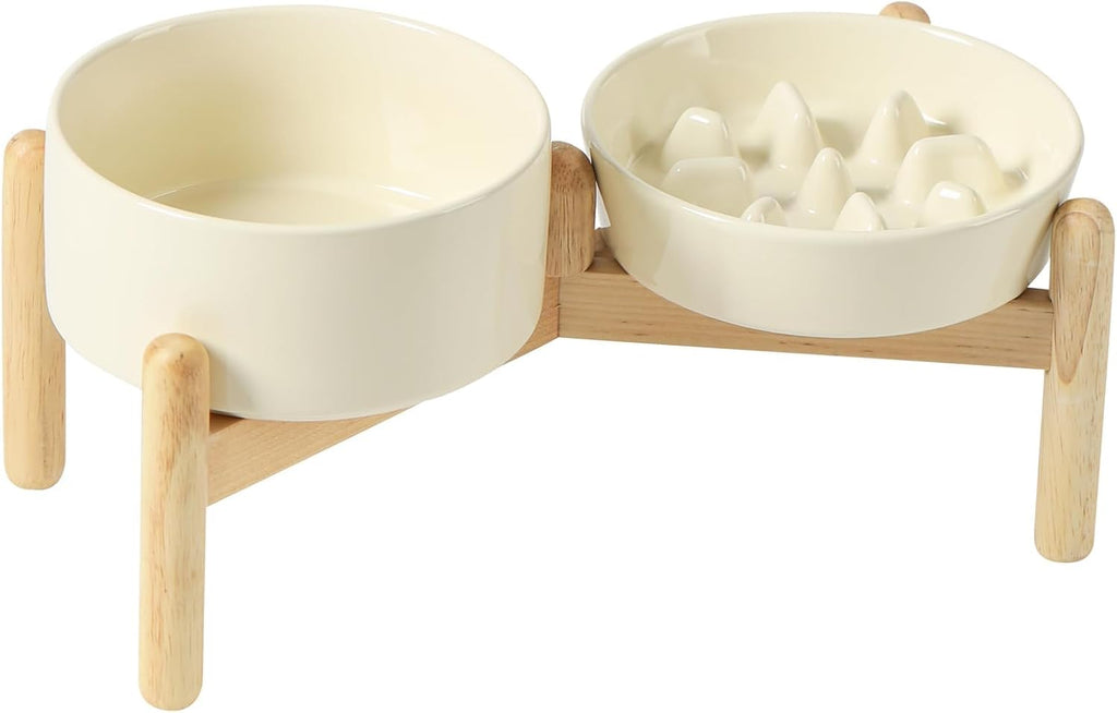 Havniva Elevated Slow Feeder Dog Bowls, 6.1 in Ceramic Slow Feeder Bowl Set