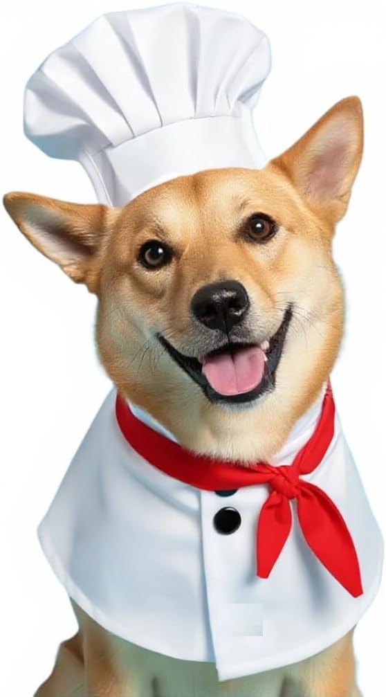 Dog Halloween Costumes, Cute Chef Costume Chef Hat Culinary Wear Clothes for Pet Dog, (2PCS Set) Large