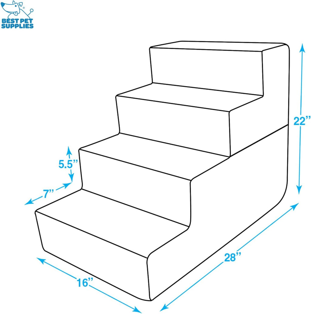 Best Pet Supplies Dog Stairs & Steps - Foam Steps for Small Dogs & Cats, Non-Slip Indoor Balanced Pet Step Support, Dog Ramp, No Assembly, Ash Gray Linen, Foldable 4-Step (22-inch Height)