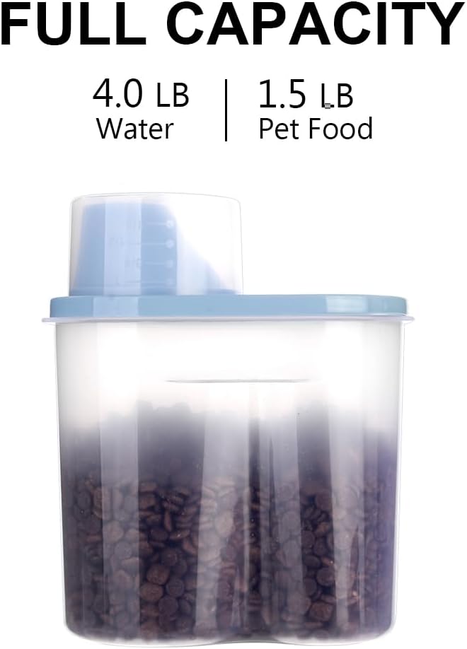 2 Pack 2lb/2.5L Pet Food Storage Container with Measuring Cup for Small Dog, Cat, Waterproof-BPA Free (Blue 1.8L)