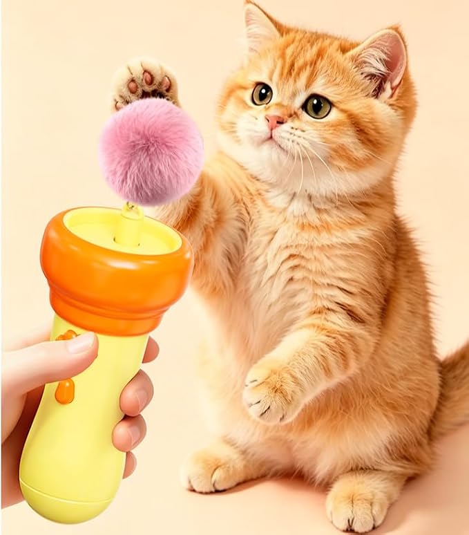 Electric Cat Wand Toy Retractable for Indoor Cats, Kittens Teaser Launcher with Ball & Telescopic Rope Launcher, Electric Interactive Toys for Cats, Relief Enrichment Toys (Orange)