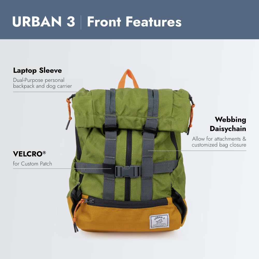 K9 Sport Sack Urban 3 - Medium, Leafy - Ideal for Dogs with 17-19” Back Length - Dual-Use, Backpack-Style Carrier + Everyday Pack