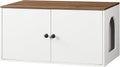 HOOBRO Cat Litter Box Enclosure, Hidden Litter Box Furniture with Side Entry, Litter Box Cabinet, Indoor Cat House, End Side Table, 31.5" L x 17.7" W x 16.3H, for Bathroom, White and Walnut WH40MW01