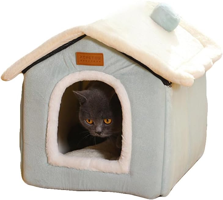 Christmas Cat Tent Cat Bed Cave (Light Green, M(18.1 X 14.6 X 15.7 Inch))