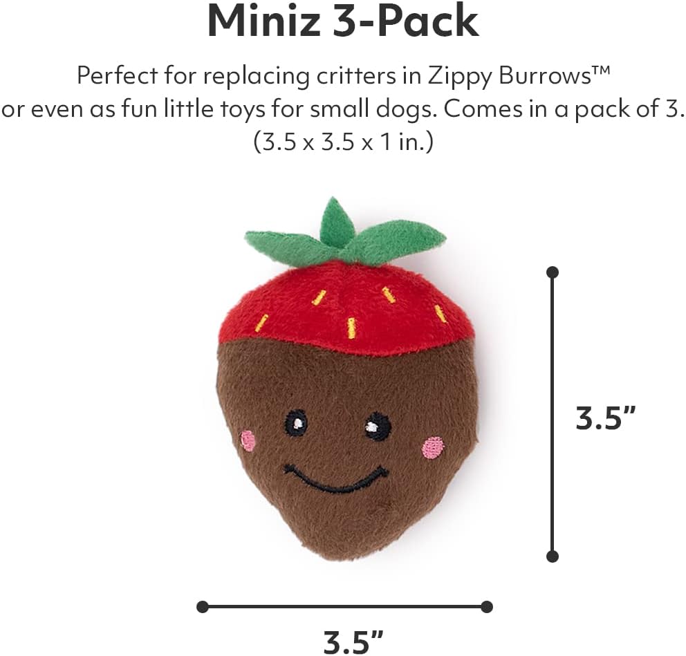 ZippyPaws Multi Pack, Pet Products - Chocolate Covered Strawberries | Dog Squeaky Toys to Keep Them Busy, Funny Food Plush for Small & Medium Dogs, Cute Stuffed Puppy Toy