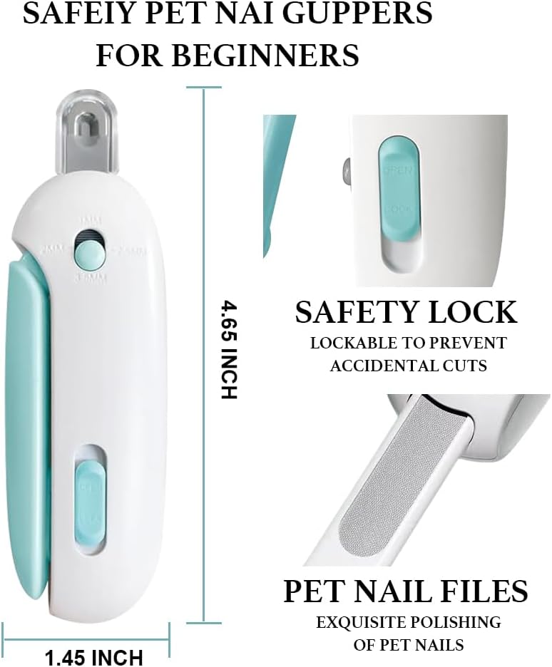 Cat Nail Clipper, Cat Nail Trimmer with Adjustable 3-Size Trimming Hole & Hidden Nail File, Anti-Splash Claw Cutter with Debris Catcher for Kittens, Adjustable Aperture Pet Blue Nail Clippers