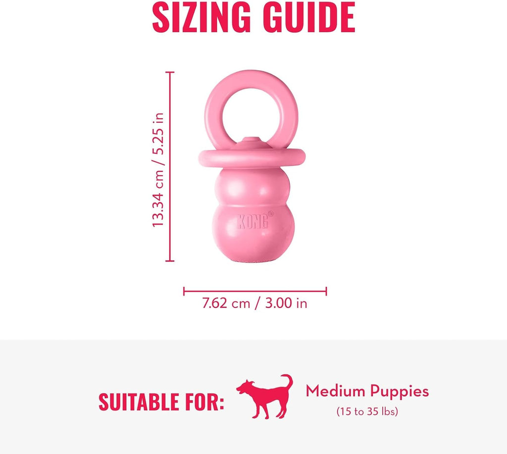 KONG Puppy Binkie, Natural Rubber Teething Toy, for Medium Puppies, Pink | Pacifier-Shaped Stuffable Rubber Toy That Soothes Sore Gums While Teething & Holds Treats to Keep Puppies Busy