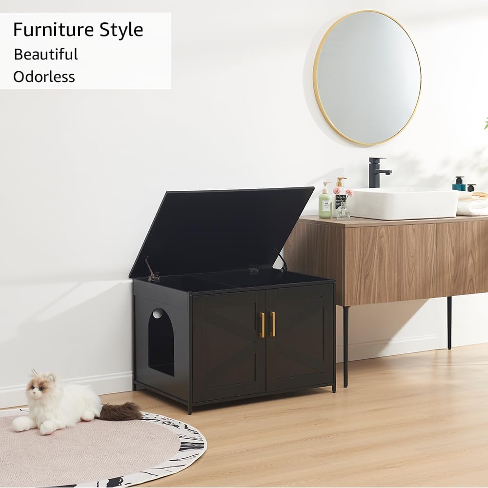 unipaws Top Opening Cat Litter Box Enclosure Furniture, Flip Top Design