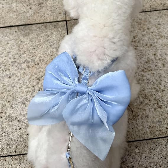 Cute Leash and Bow H-Shaped Design Harness for Small Cats Dogs, Proof Soft Adjustable Vest Easy Control Breathable Harnesses for Small Cats Dogs (Blue M 8-15LBS)