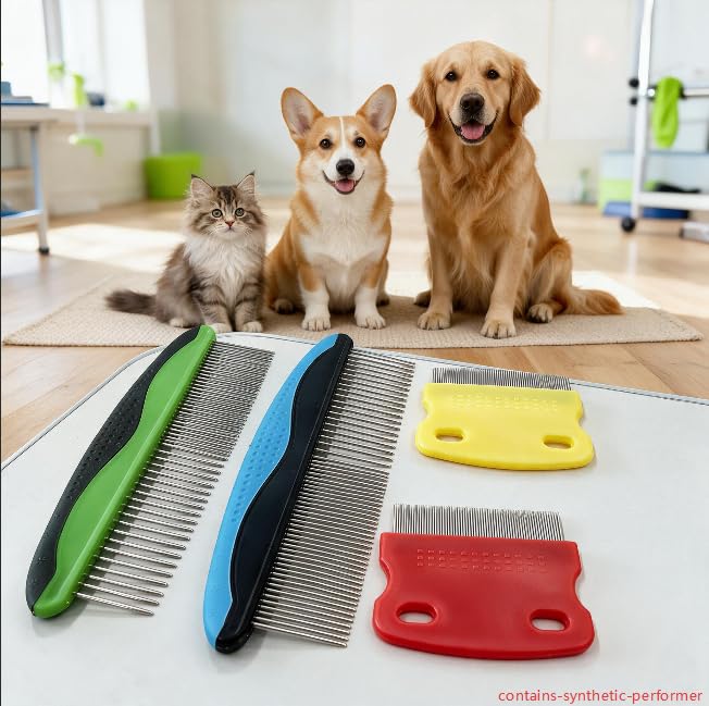 4 Pack Dog Cat Grooming Stainless Steel Comb, Pet Flea Lice Combs