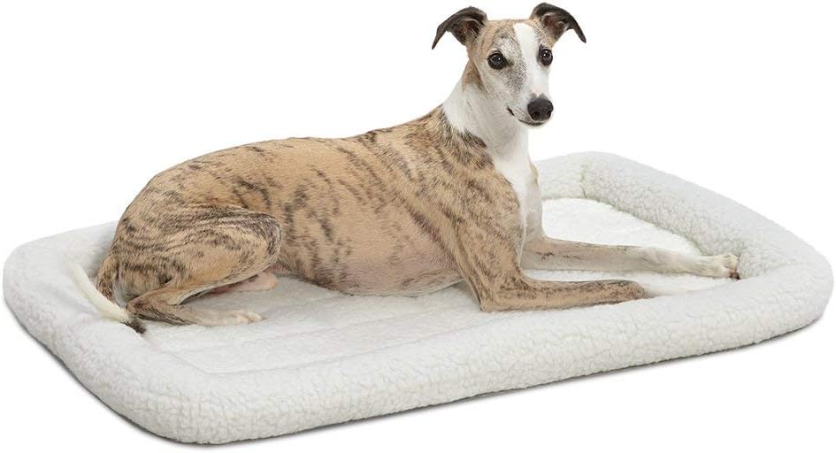 QuietTime by MidWest 36" Dog Crate Bolster Bed, White Fleece, Medium Breeds | Crate Mat, Measures 36.42 x 24.02 x 3.35 Inches, Machine Washable Pet Bed, Fits Most 36-Inch Dog Crates