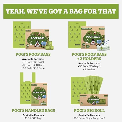 Pogi's Dog Poop Bag Dispenser with Metal Carabiner Clip - Includes 15 Pogi's Poop Bags for Dogs (Pack of 3)