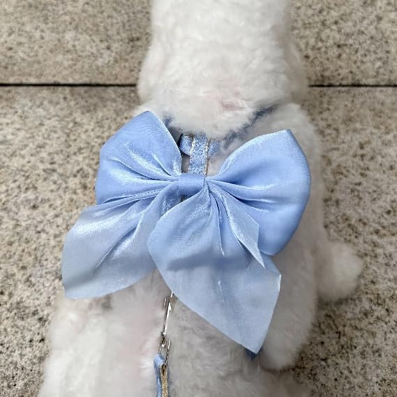 Cute Leash and Bow H-Shaped Design Harness for Small Cats Dogs, Proof Soft Adjustable Vest Easy Control Breathable Harnesses for Small Cats Dogs (Blue M 8-15LBS)