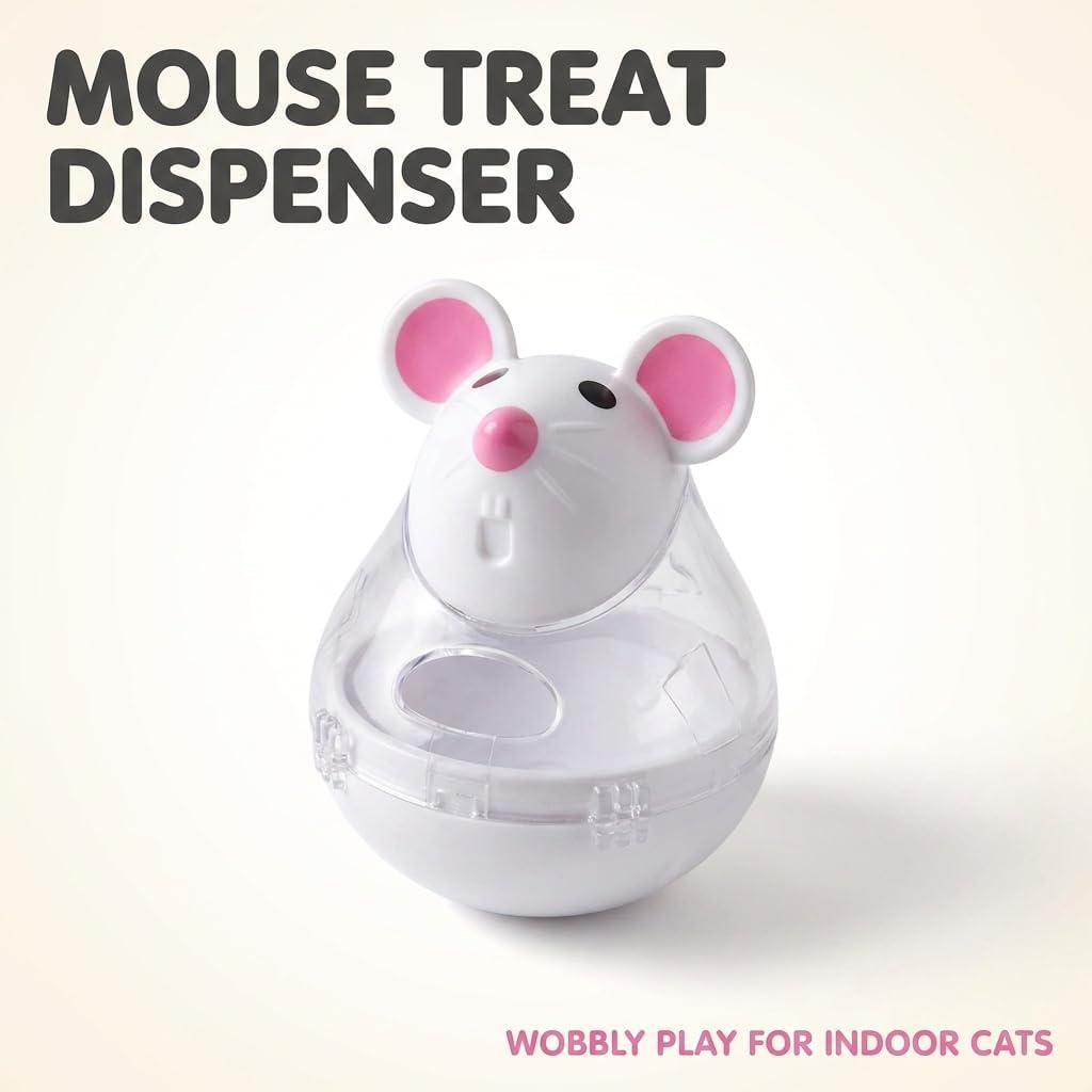 Beige Interactive Cat Toy, Mouse Shape Treat Dispenser, Food Storage Holder for Indoor Cats and Kittens, Cat Mice and Animals Toys for Pet Increases IQ Interactive & Food Dispensing