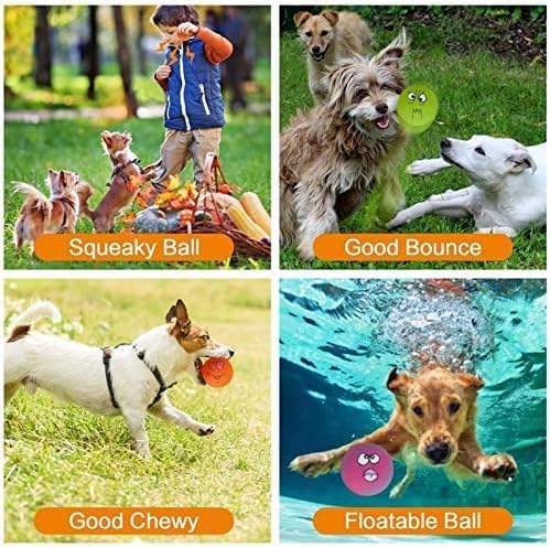 Squeaky Dog Toy Chewing Dog Toys Durable Teething Latex Rubber Soft Interactive Fetch Play Dog Balls with Funny Face for Puppy Small Medium Pet Dog (5PCS)