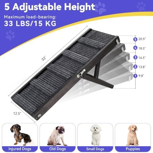 Pawaboo 2026 Upgraded Small Dog Ramp for Couch Foldable, 5 Ajustable Height