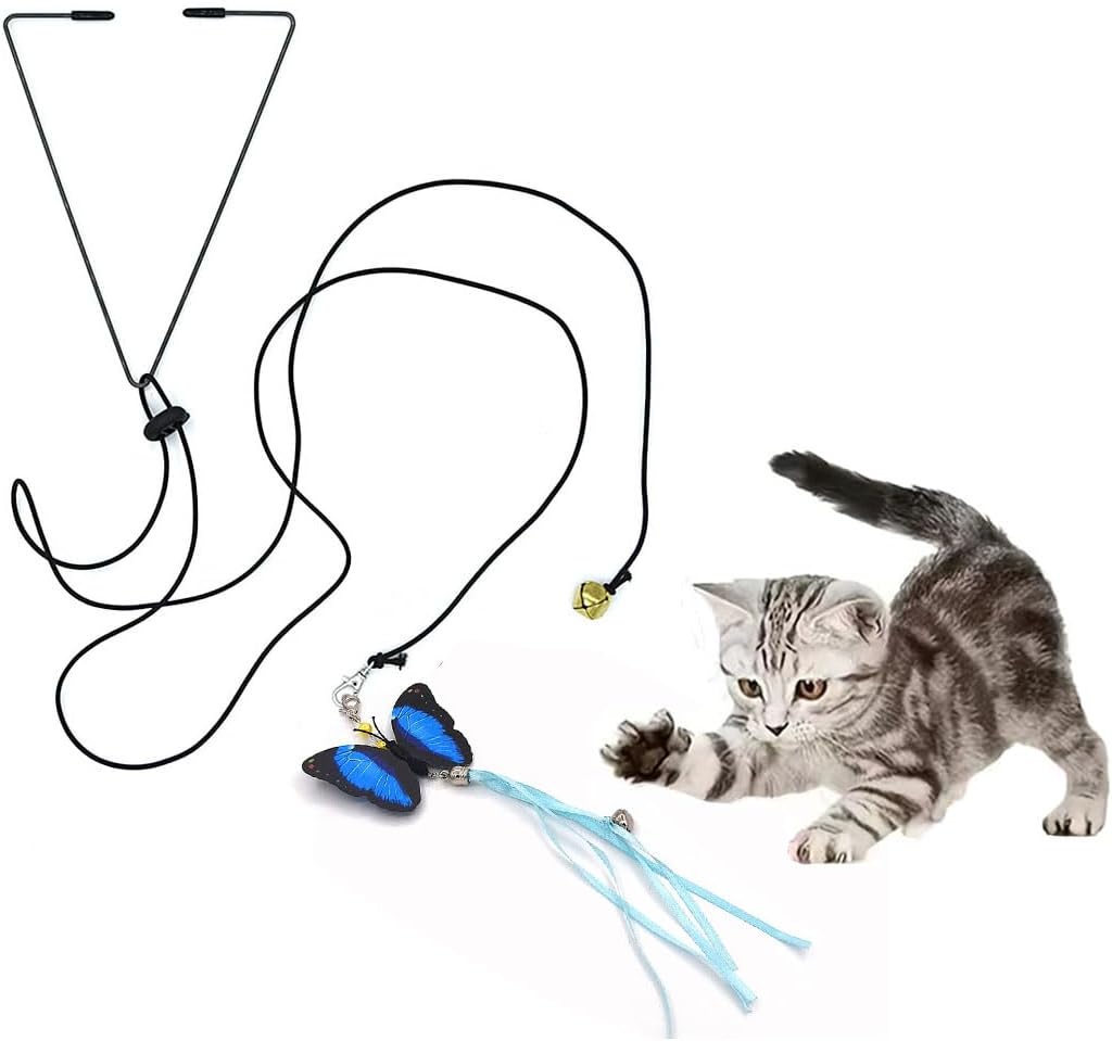 Suction Cup Door Hanging Cat Toy Set, Assorted Replaceable Refills Feather Worm Ribbon Mouse Butterfly Interactive Kitten Play Toy (5Pcs Assorted Set)