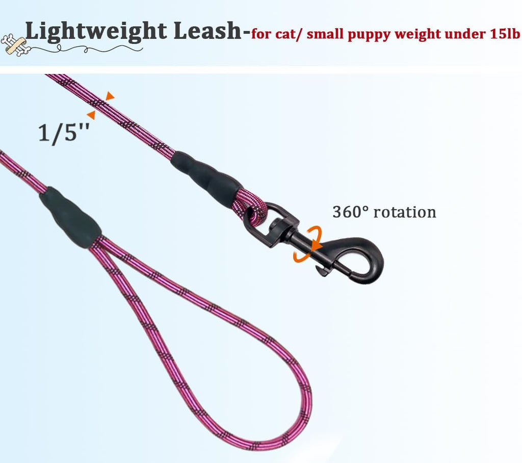 WYuZe 1/5" Reflective XS Small Dog Leash 15FT Lightweight Rope Cat Leash