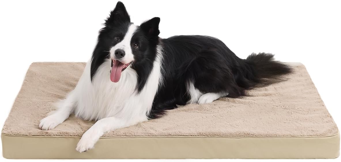 KSIIA Orthopedic Dog Bed for Large Dogs with Waterproof Lining, Khaki,35x22