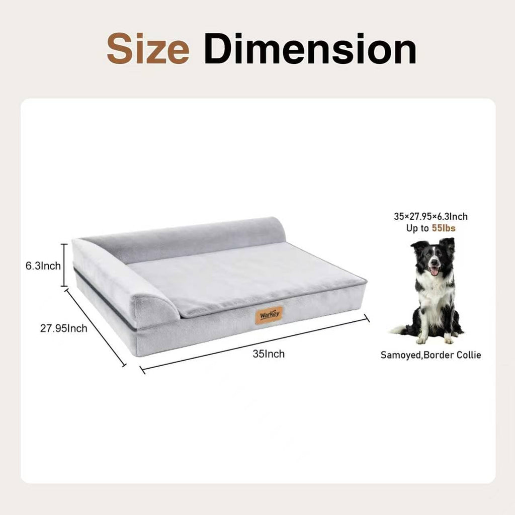 Dog Bed Large Sized Dogs, Orthopedic Dog Sofa Pet Bed, Waterproof Memory Foam Dog Bed, Large Dog Couch Bed with Washable Removable Cover, Grey - 35x27.95x6.3in