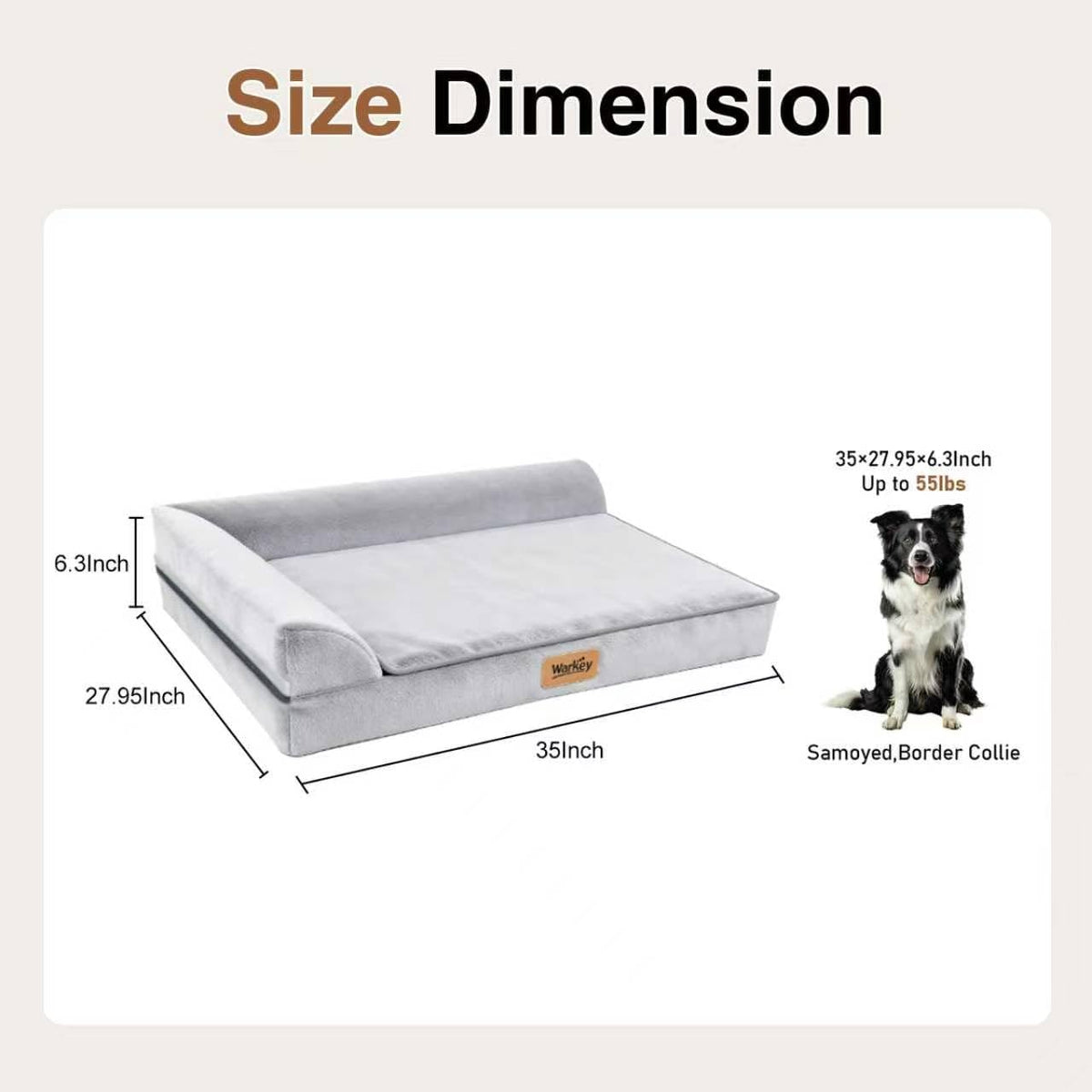 Dog Bed Large Sized Dogs, Orthopedic Dog Sofa Pet Bed, Waterproof Memory Foam Dog Bed, Large Dog Couch Bed with Washable Removable Cover, Grey - 35x27.95x6.3in