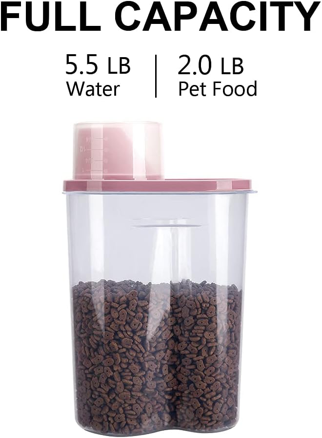 2 Pack 2lb/2.5L Pet Food Storage Container with Measuring Cup for Small Dog, Cat, Waterproof-BPA Free