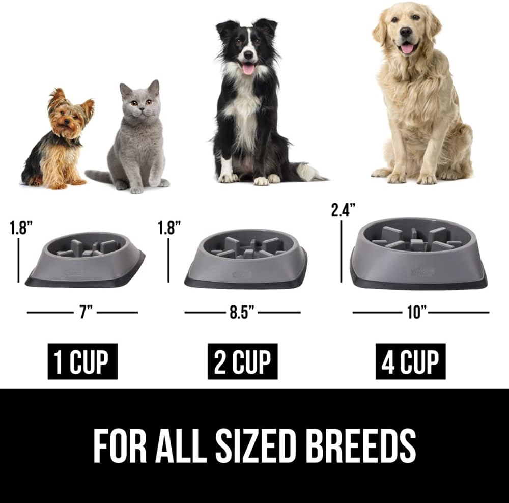 GORILLA GRIP® Patented Slow Feeder Dog and Cat Bowl, BPA Free, 2 Cup Gray