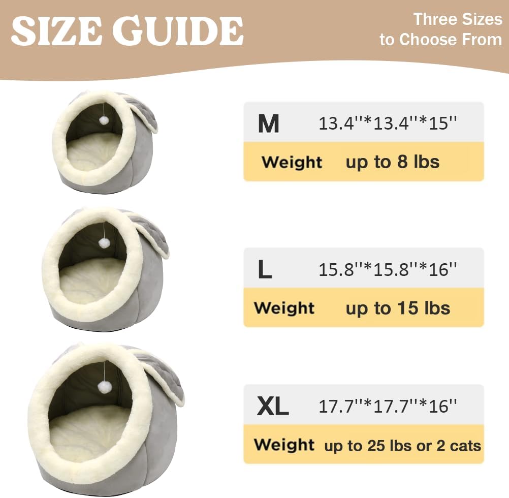 Cat Beds for Indoor Cats-Rabbit-Shaped Cat Cave Bed with Hanging Toy,Grey L