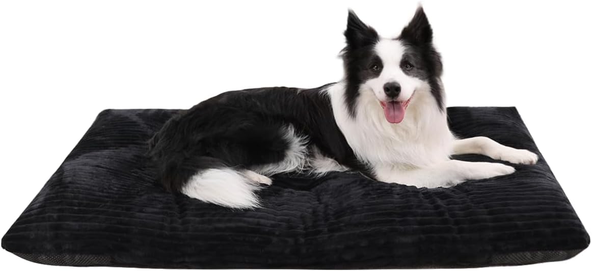 KSIIA Washable Dog Crate Bed Kennel Mat for Large Dogs,35 x 23 Inch, Black
