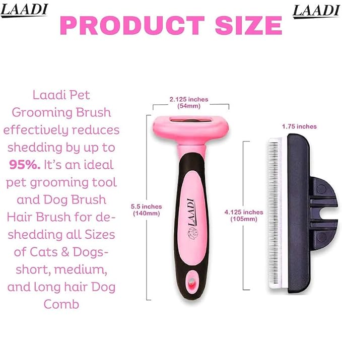Laadi Deshedding Tool - Reduces Shedding by Up to 95% for Pets' Grooming - Suitable for Dogs, Cats, Horses, and Rabbits