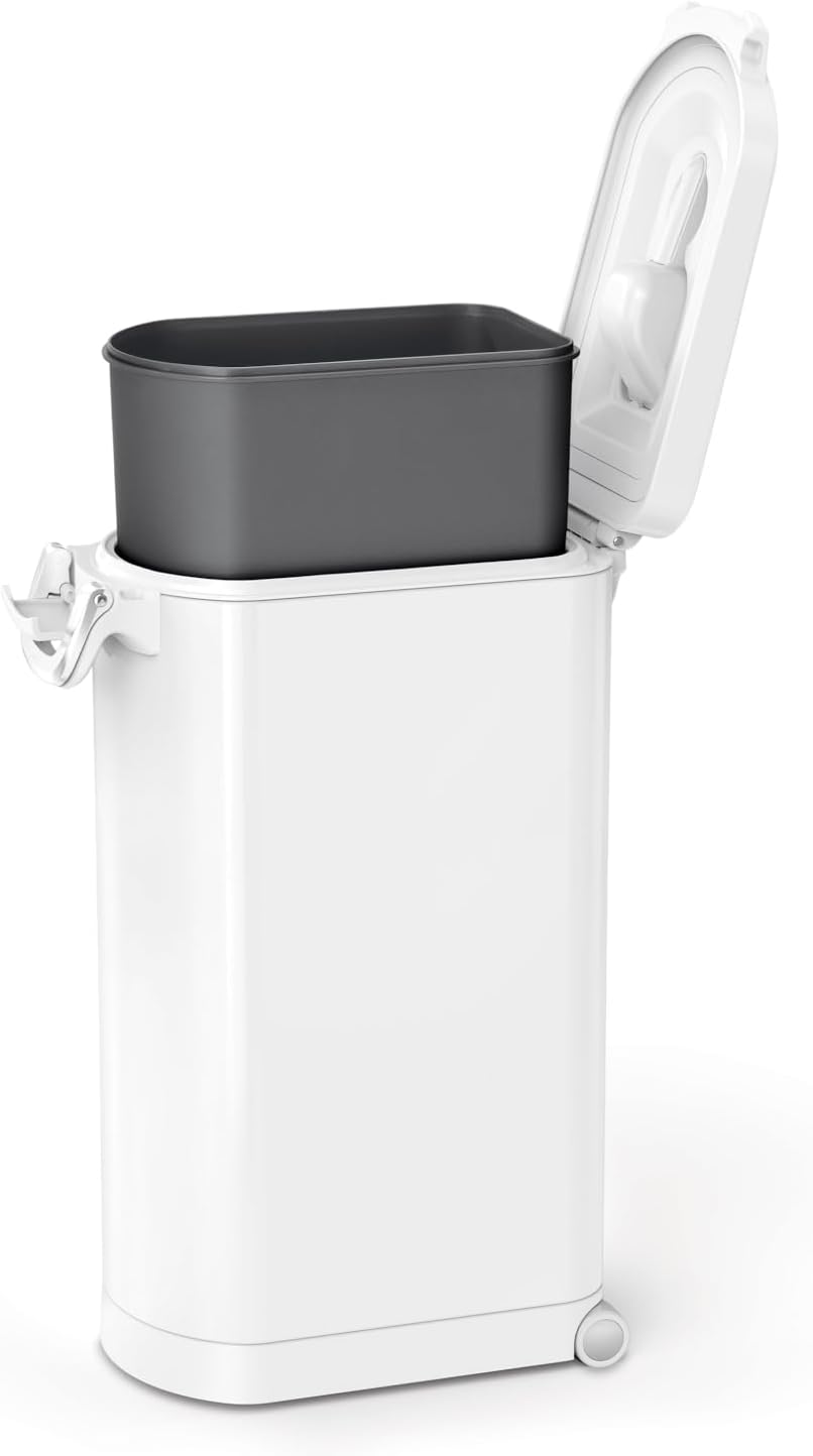 simplehuman X-Large Pet Food Storage Container, Holds 36-44 lb / 16-20 kg of Dry Dog Food, Cat Food, or Bird Seed, Airtight Lock-Tight Lid with Magnetic Scoop, BPA-Free, White Steel